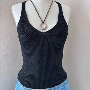 Next Shimmer Metallic Knit Black Ribbed Tank Top